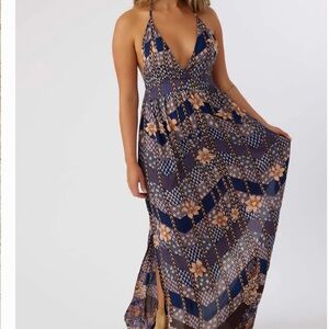 O'Neill Annalisa Halter Maxi Dress in a blue multi-floral print small
